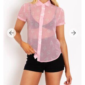 Blackmilk Clothing Good Spirits Pink Cute as a Button Shirt 16